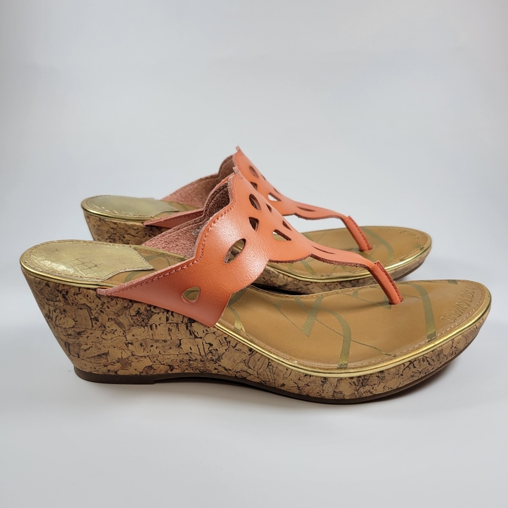 Sam & Libby Womens Leather Cut Out Cork Wedge Thong Sandals Size 8.5